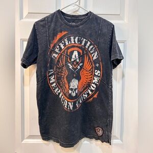 Vtg Affliction American Customs T-Shirt Orange Black Flag Sz M Biker Y2K Grunge
